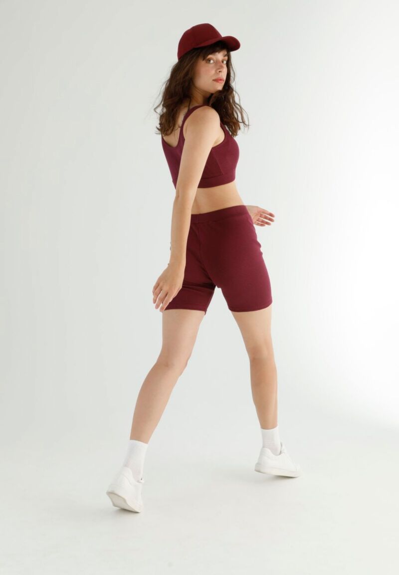 Σετ Κολάν Biker με αθλητικό μπουστάκι Rib Bordeaux