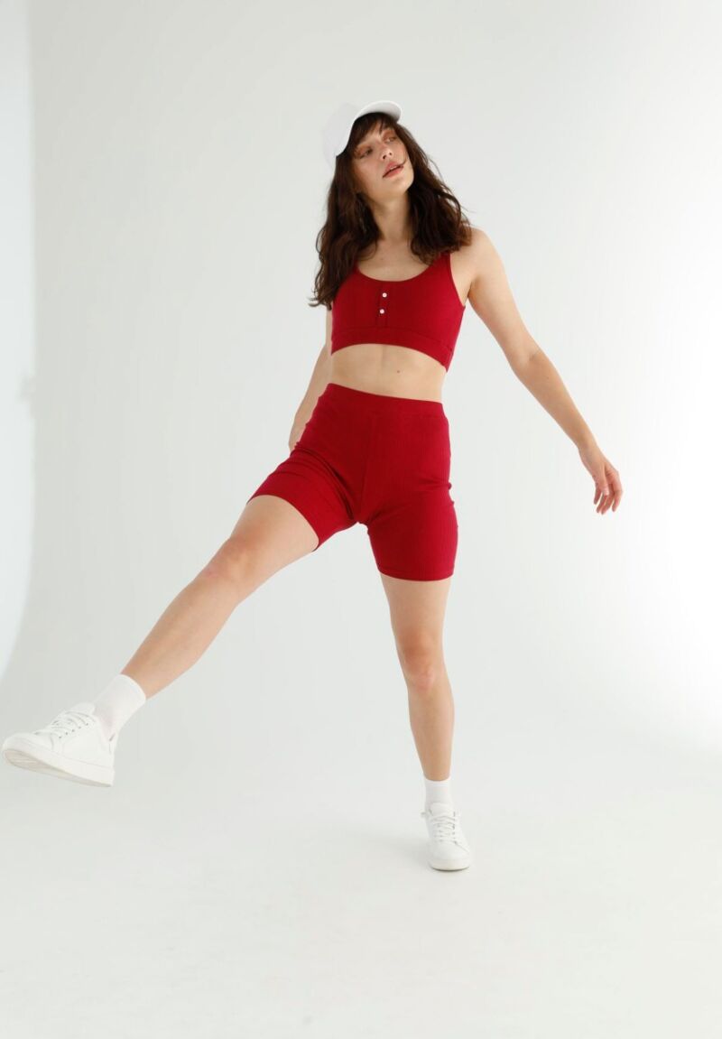 Σετ Κολάν Biker με αθλητικό μπουστάκι Rib Wine Red