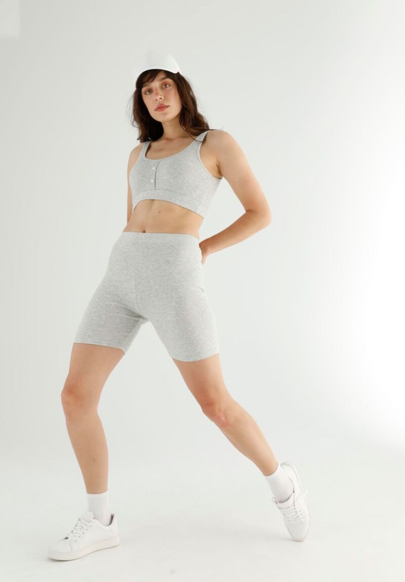 Σετ Κολάν Biker με αθλητικό μπουστάκι Rib Light Grey 