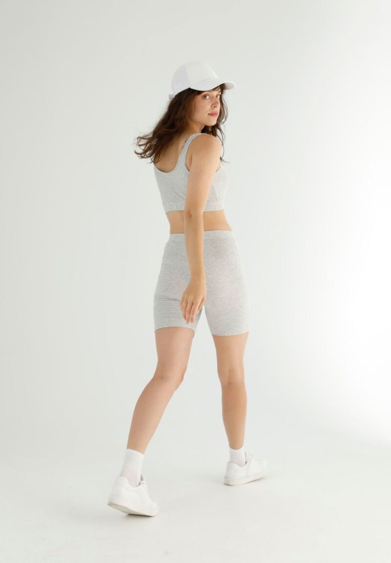 Σετ Κολάν Biker με αθλητικό μπουστάκι Rib Light Grey 