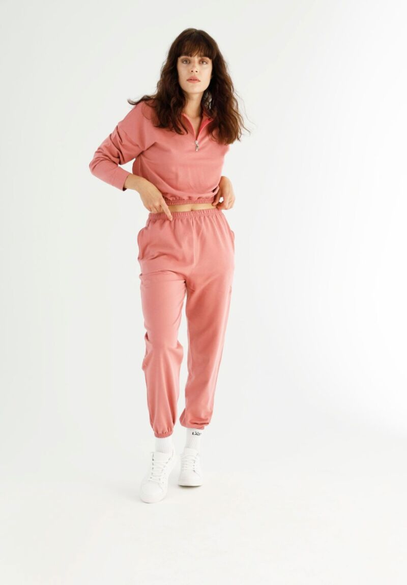 Φορμα Γυναικεια Με Crop Top Με Φερμουαρ Trust Dusty Pink 