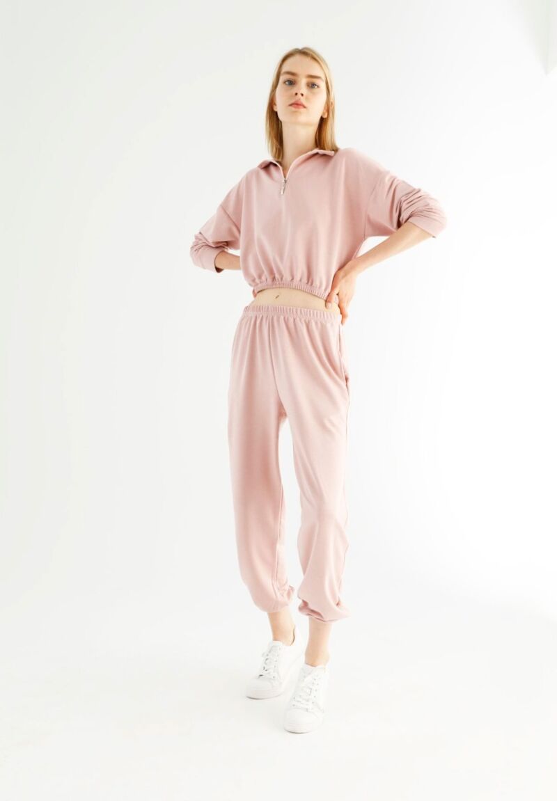 Σετ Φόρμας Crop Top Με Φερμουαρ Trust Baby Powder