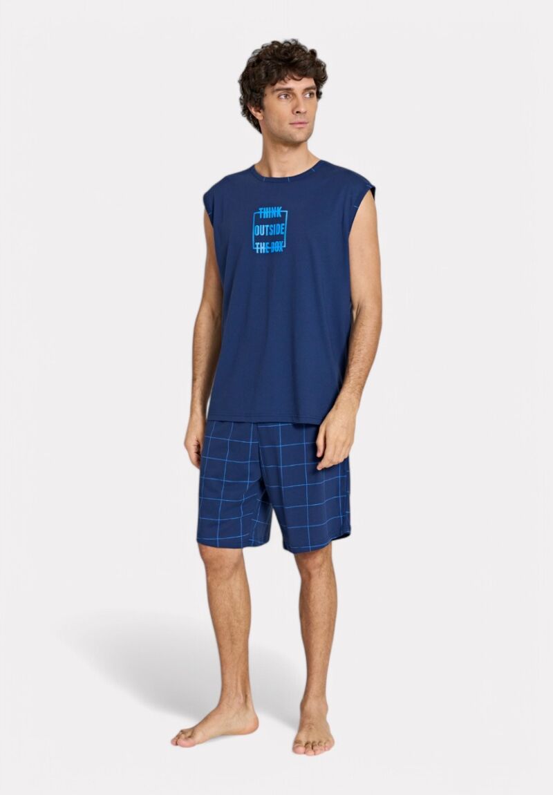 Ανδρική Πιτζάμα Pijadore "Think Outside the Box" Μπλέ