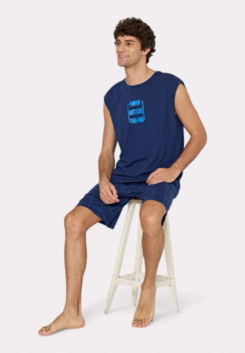 Ανδρική Πιτζάμα Pijadore "Think Outside the Box" Μπλέ