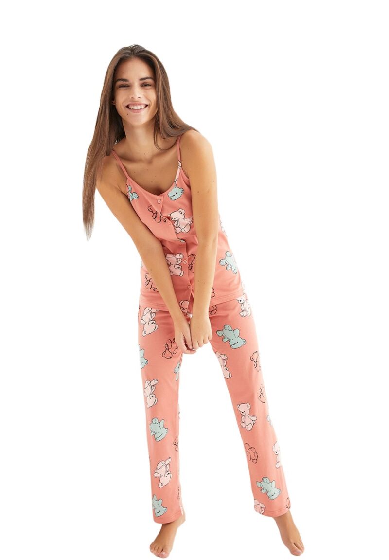 Πιτζάμα γυναικεία με λεπτή τιράντα και κουμπιά Bears