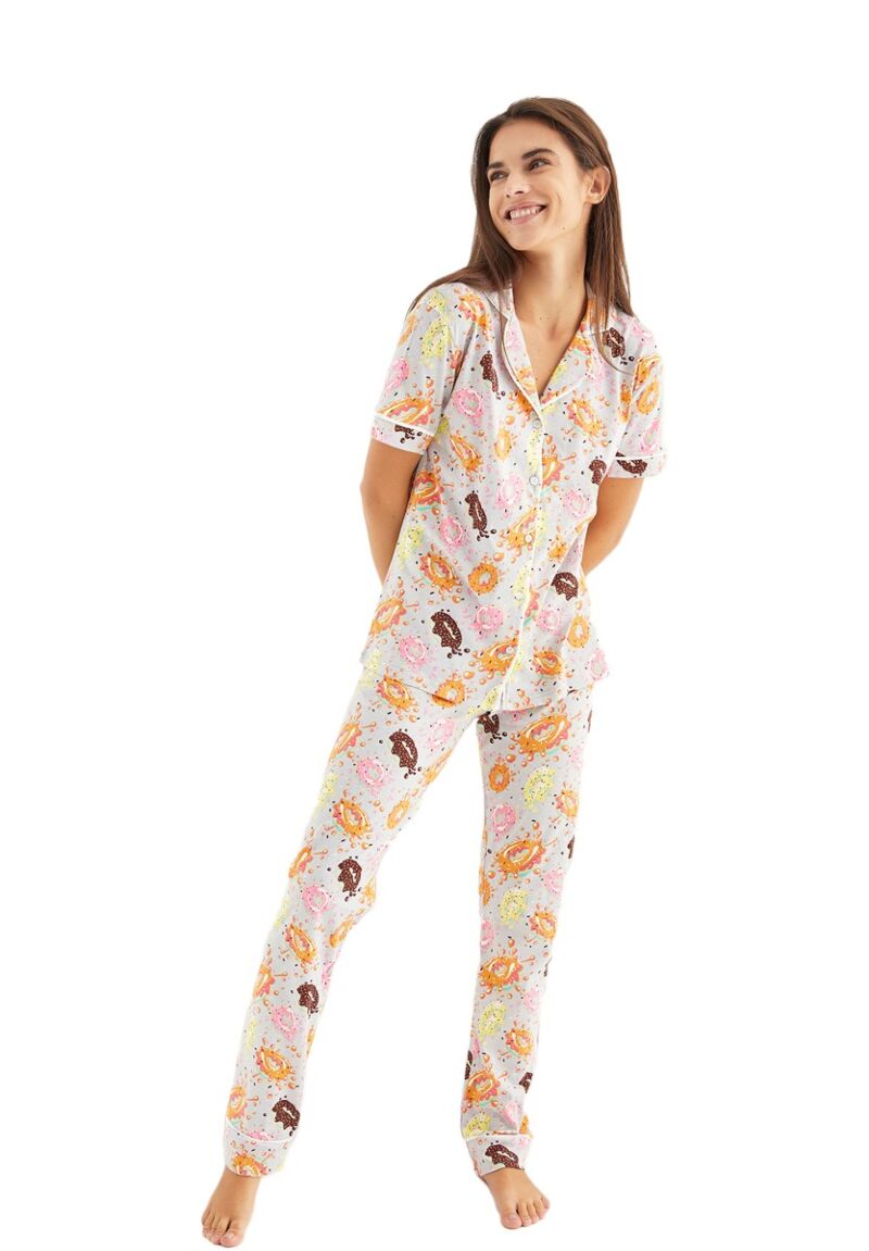 Πιτζάμα γυναικεία με κουμπιά Drippy Donuts White 