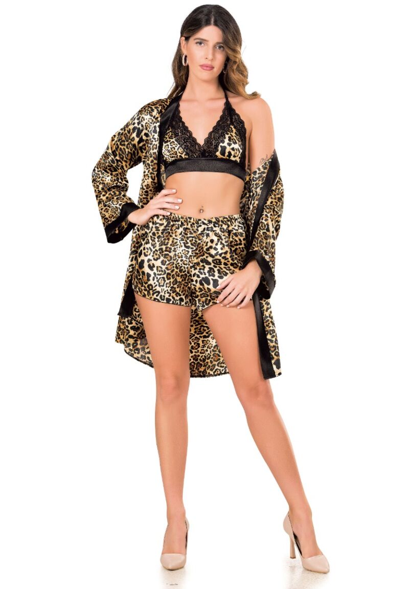 Bralette με σορτσάκι και ρόμπα σατέν Tiger Love