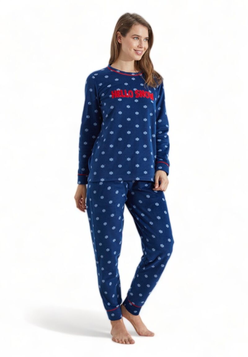 Πιτζαμα γυναικεία Fleece Siyah Inci Hello Snow