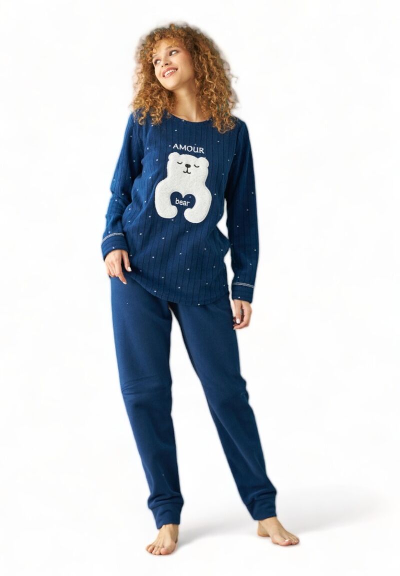 Πιτζαμα γυναικεία Fleece Siyah Inci Amour Bear