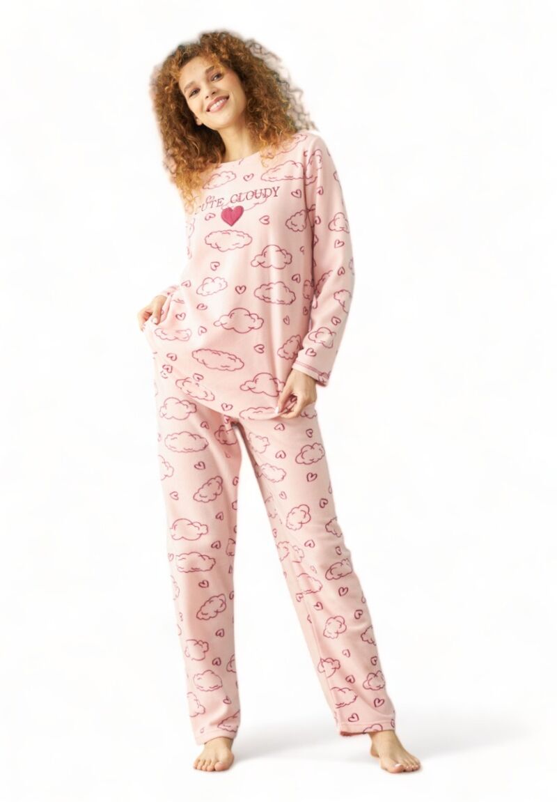 Πιτζαμα γυναικεία Fleece Siyah Inci Cute Cloudy