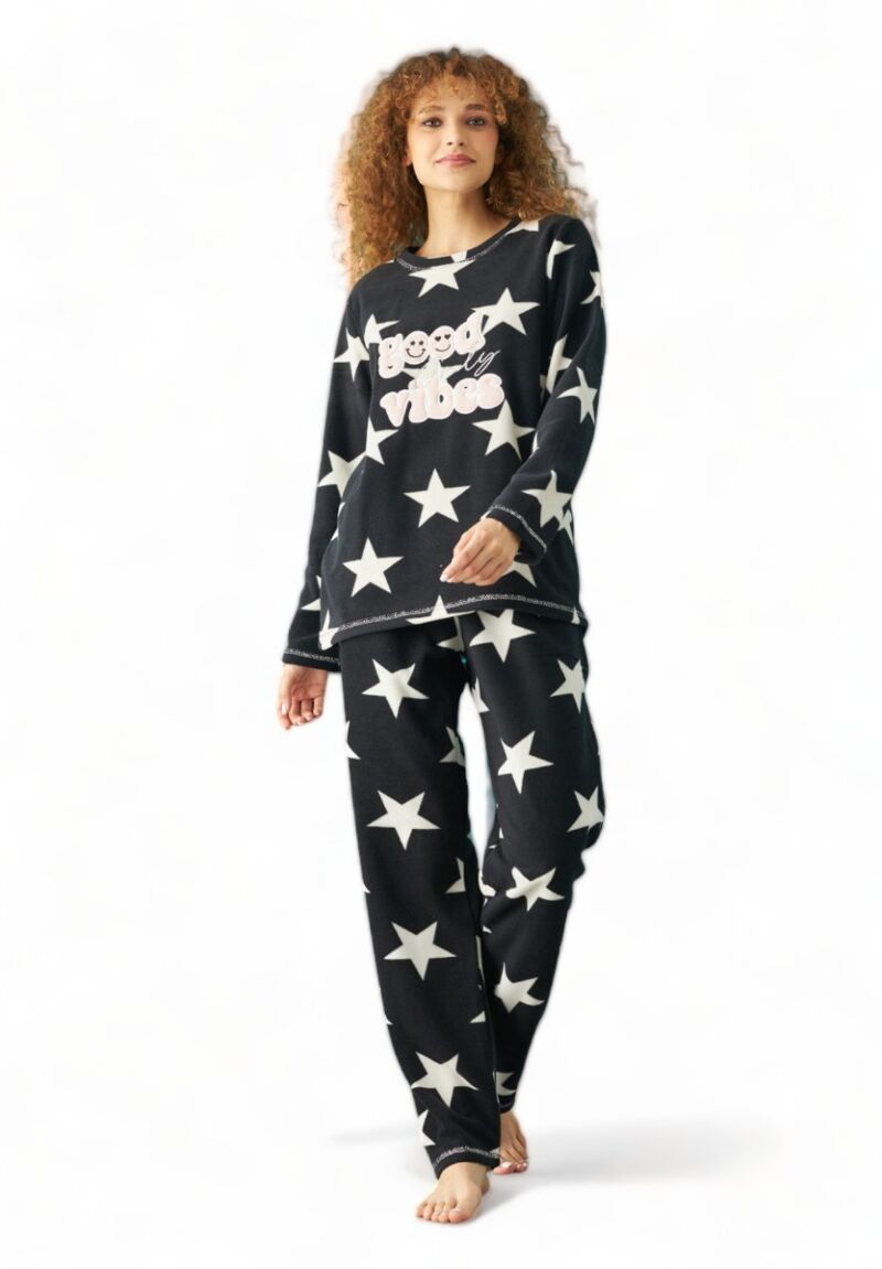 Πιτζαμα γυναικεία Fleece Siyah Inci Only Good Vibes