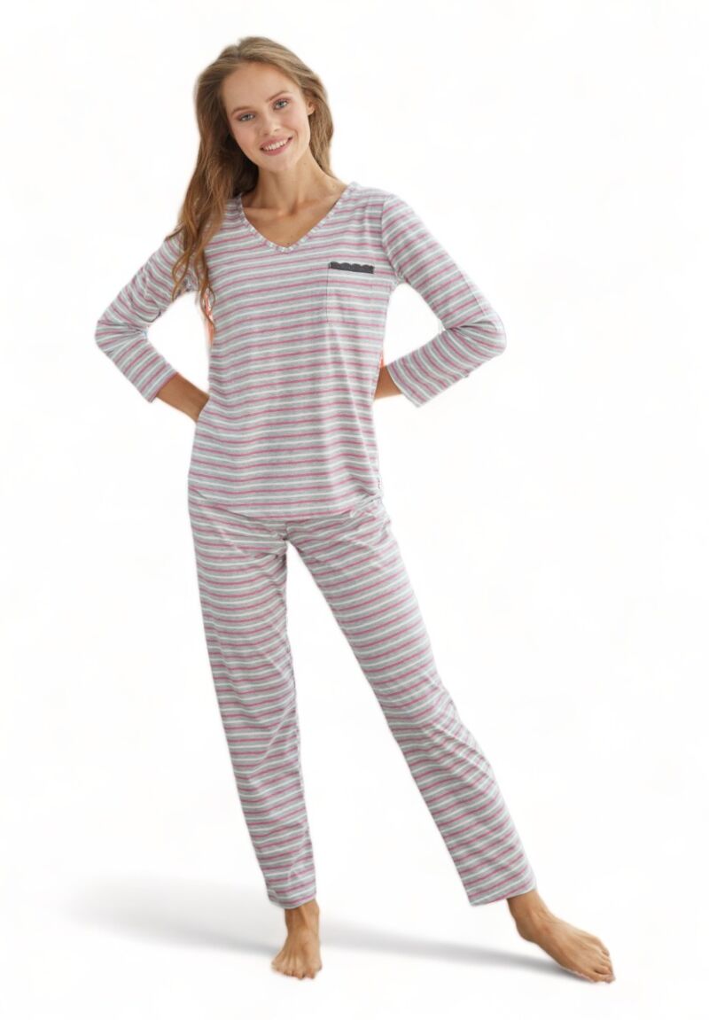 Πιτζάμα γυναικεία βαμβακερή Sexen Grey Stripes