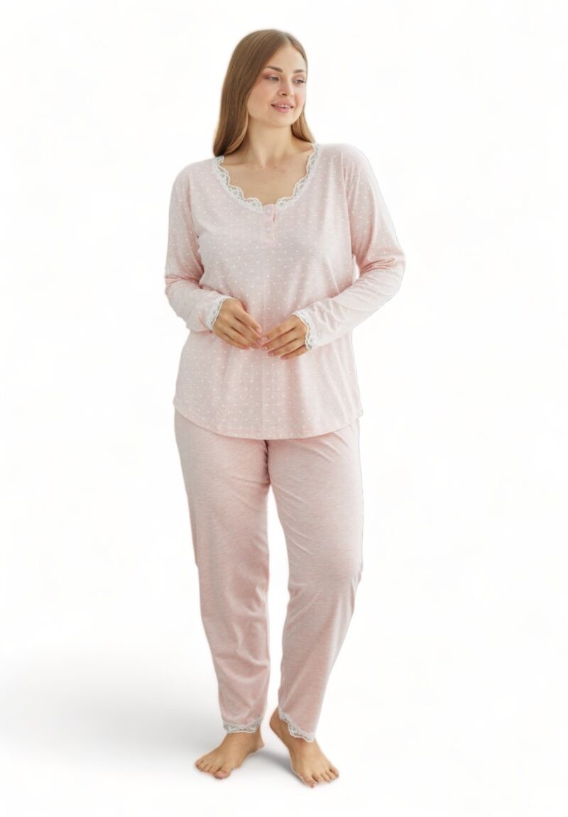 Πιτζάμα γυναικεία βαμβακερή Sexen Plus Size Pnk Dots