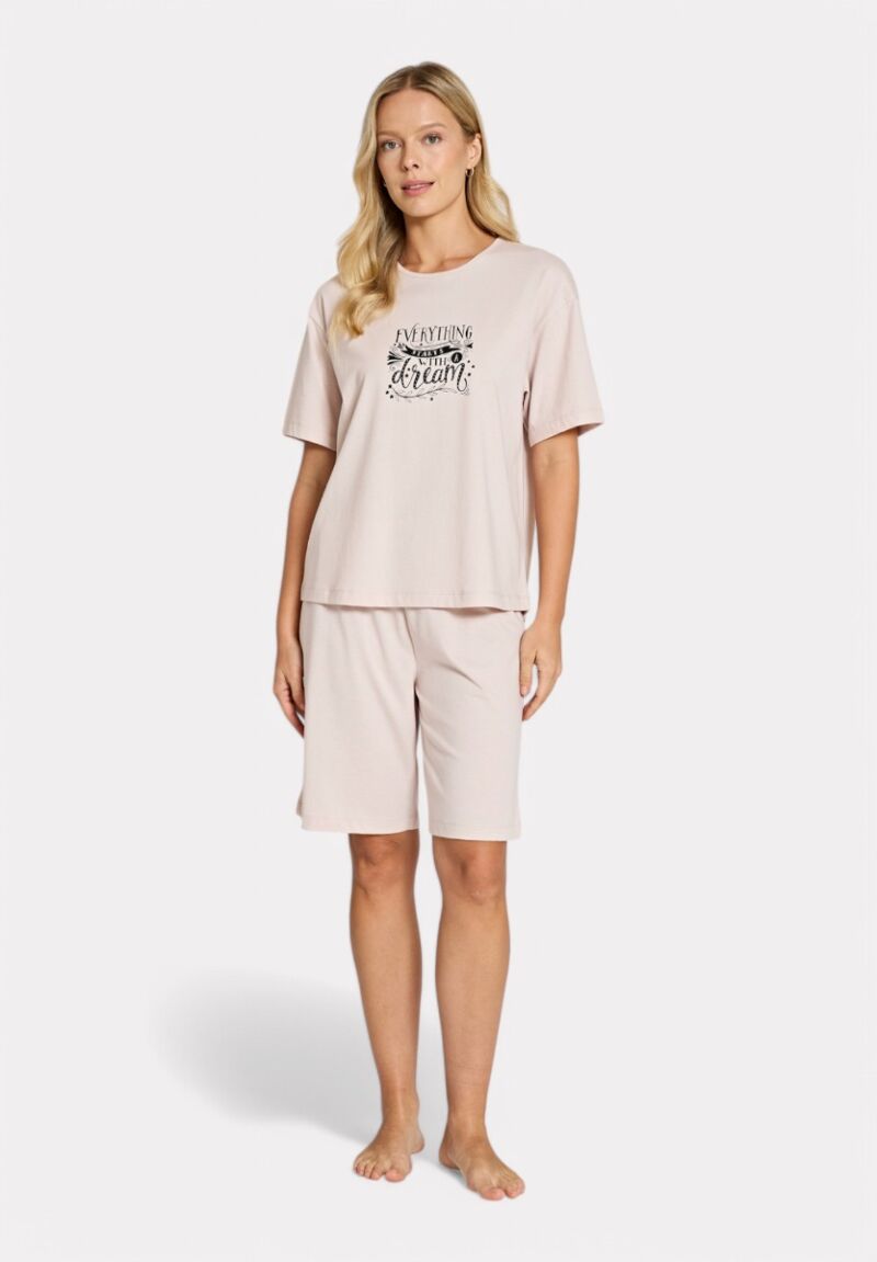 Pijadore Πιτζάμα Σετ T-shirt & Μήκος Γόνατος Σορτς – Ροζ Πούδρα
