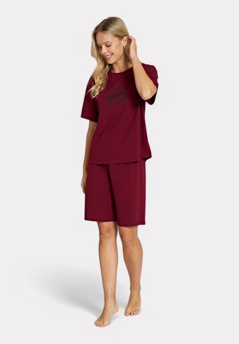 Pijadore Πιτζάμα Σετ T-shirt & Σορτς Γόνατο – Μπορντό