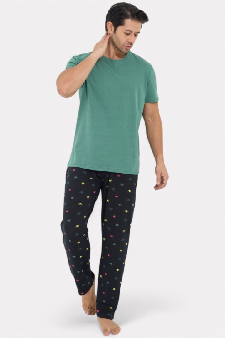 Πιτζάμα ανδρική Siyah Inci Canabis με μακρύ παντελόνι 