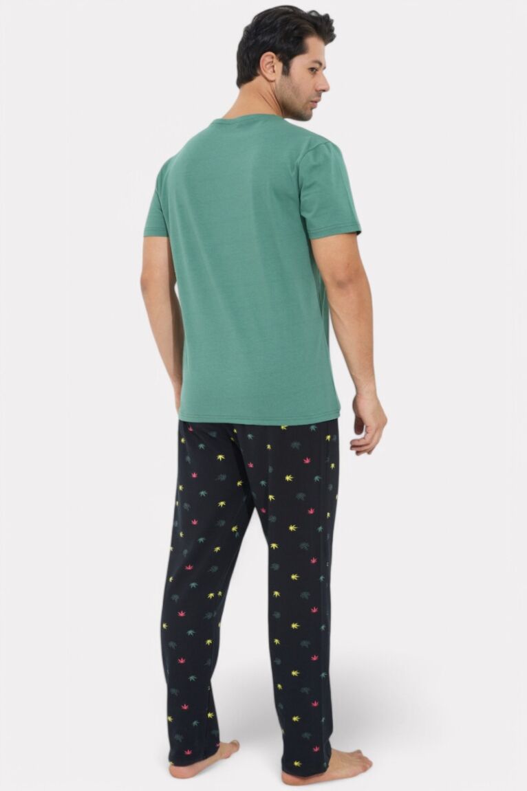 Πιτζάμα ανδρική Siyah Inci Canabis με μακρύ παντελόνι 