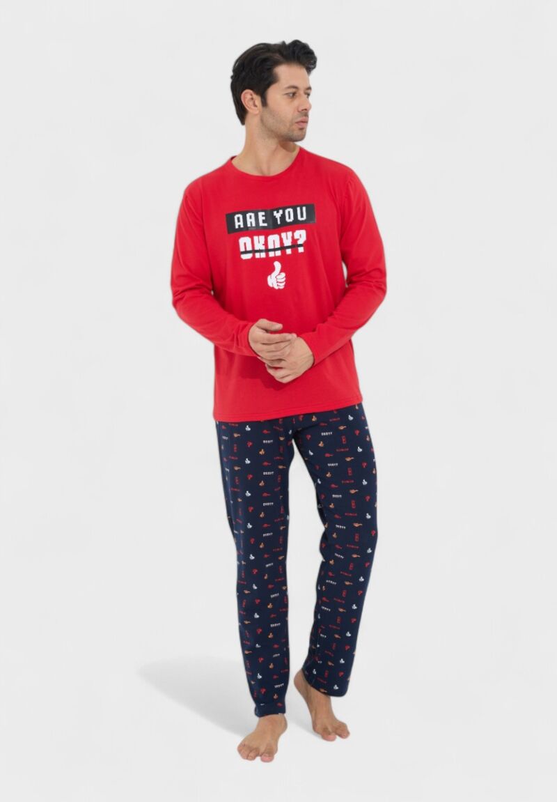 Ανδρική Πιτζάμα Βαμβακερή Siyah Inci R U OK?