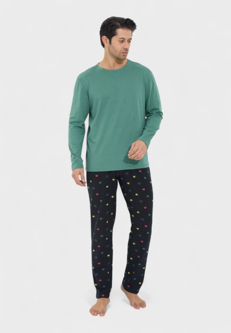 Ανδρική Πιτζάμα Βαμβακερή Siyah Inci Canabis