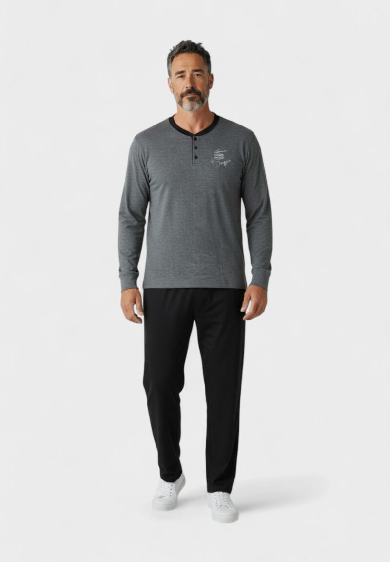 Ανδρική Πιτζάμα Φούτερ Βαμβακερή Collection Stamp Anthracite