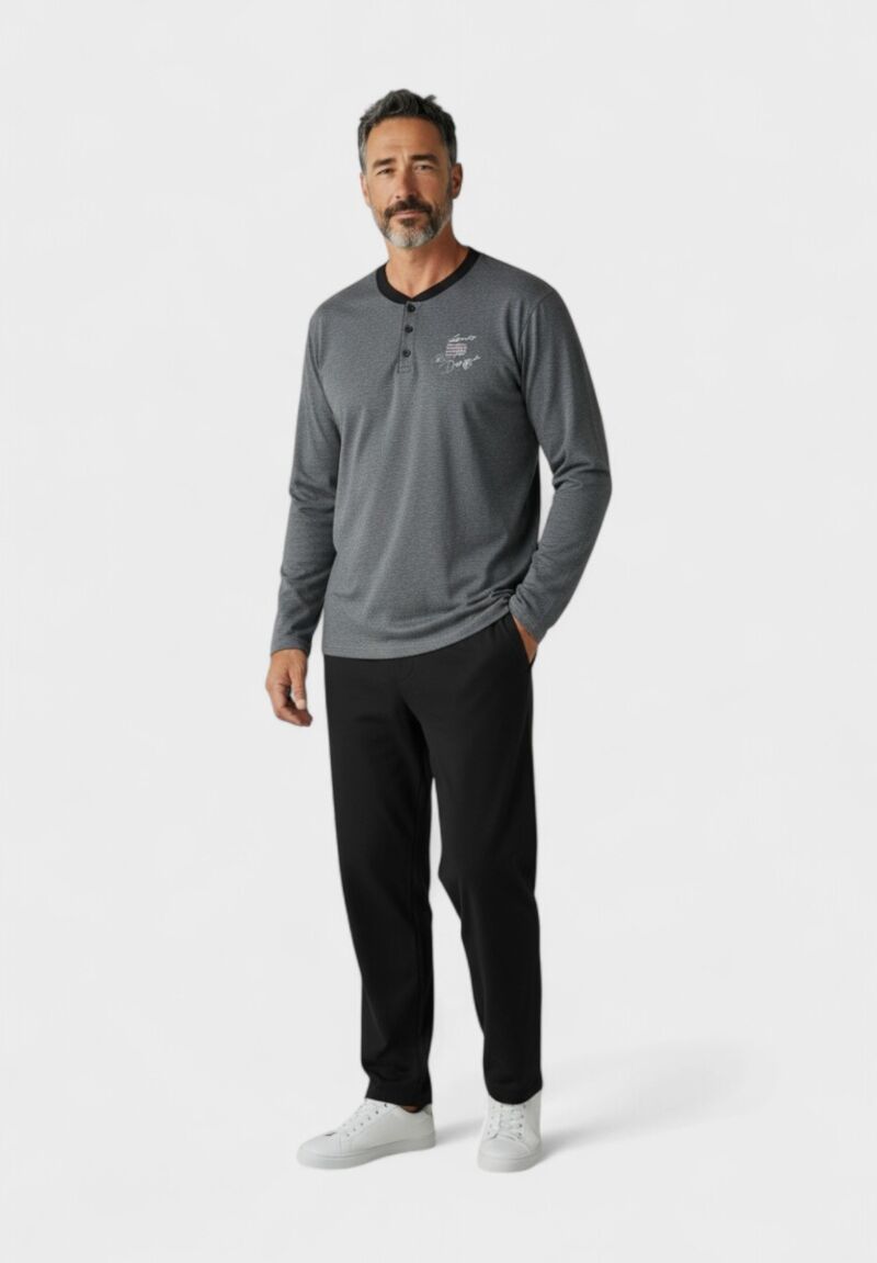 Ανδρική Πιτζάμα Φούτερ Βαμβακερή Collection Stamp Anthracite