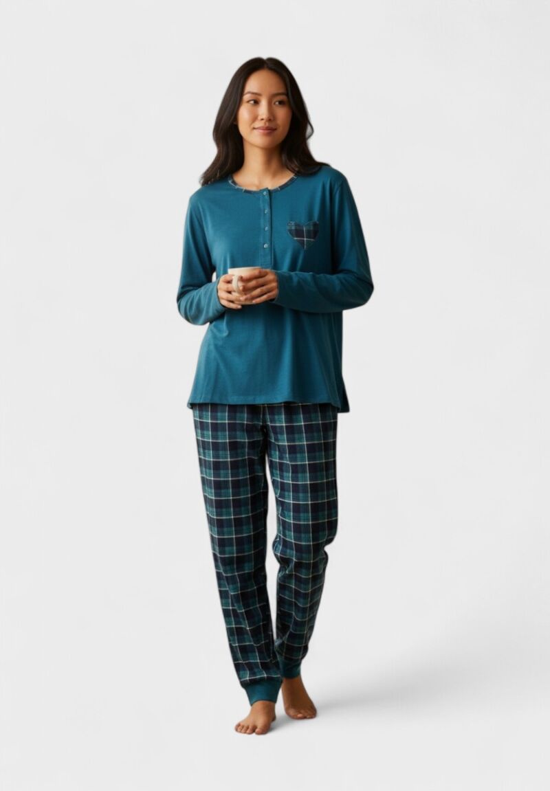 Πιτζάμα Γυναικεία Interlock Collection Autumn Heartbeat Petrol