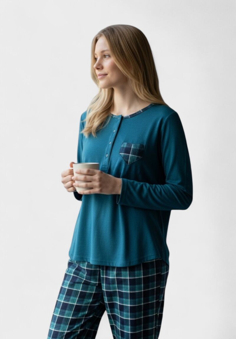 Πιτζάμα Γυναικεία Interlock Collection Autumn Heartbeat Petrol