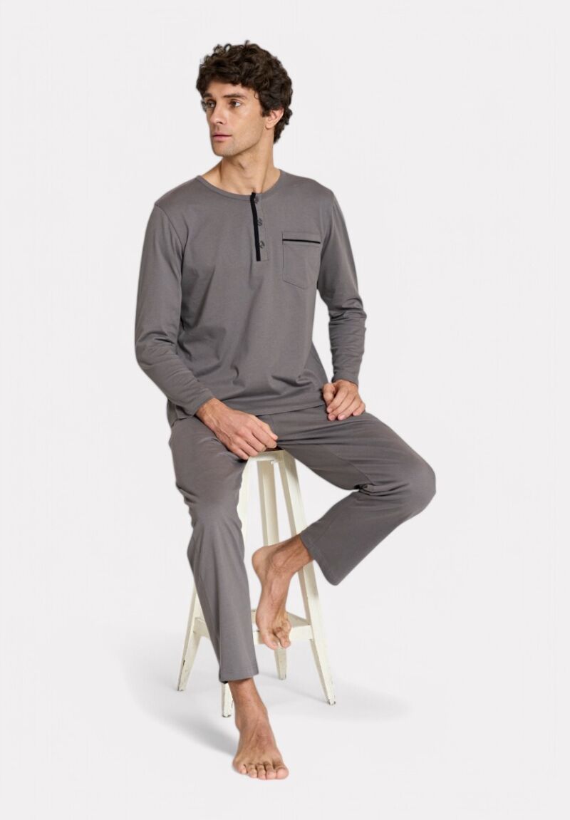 Pijadore Ανδρική Πιτζάμα Γκρι – Μακρυμάνικη