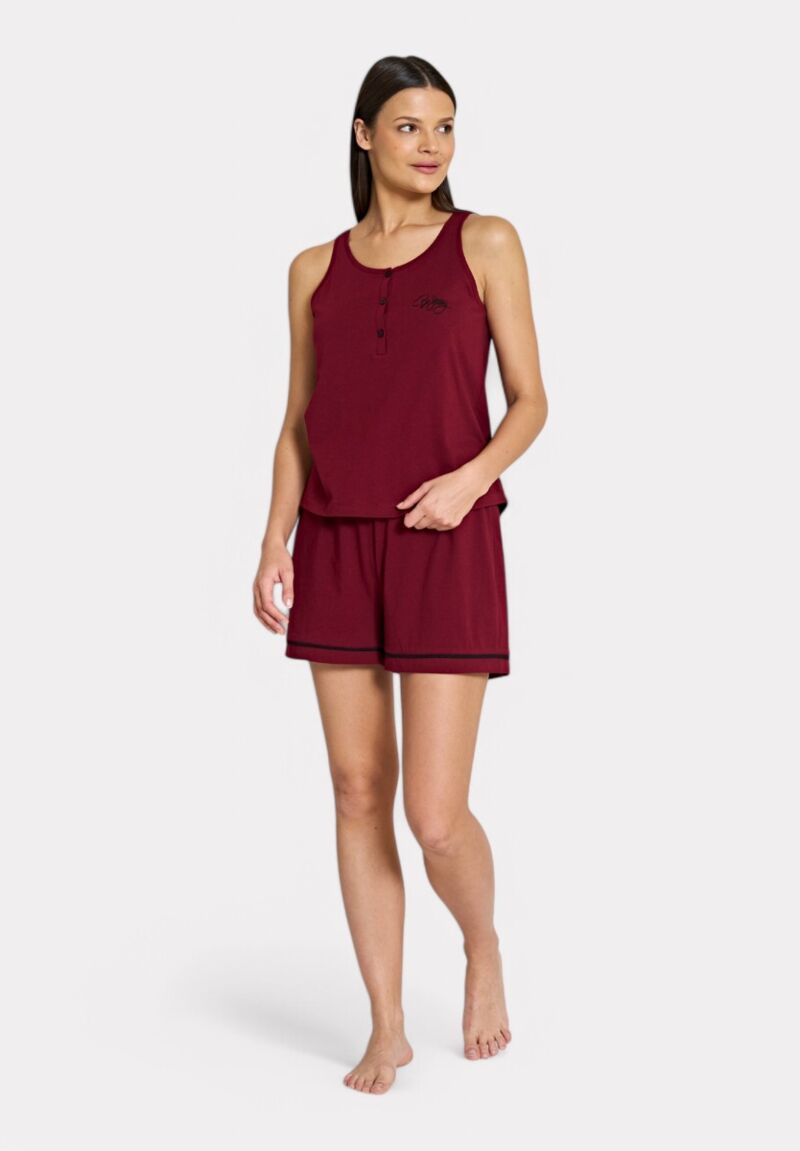 Pijadore Γυναικεία Πιτζάμα Σετ Αμάνικο με Σορτς – Μπορντό