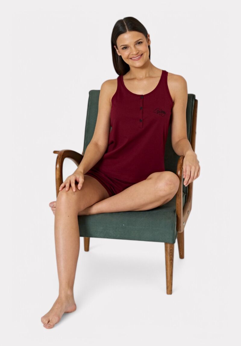 Pijadore Γυναικεία Πιτζάμα Σετ Αμάνικο με Σορτς – Μπορντό