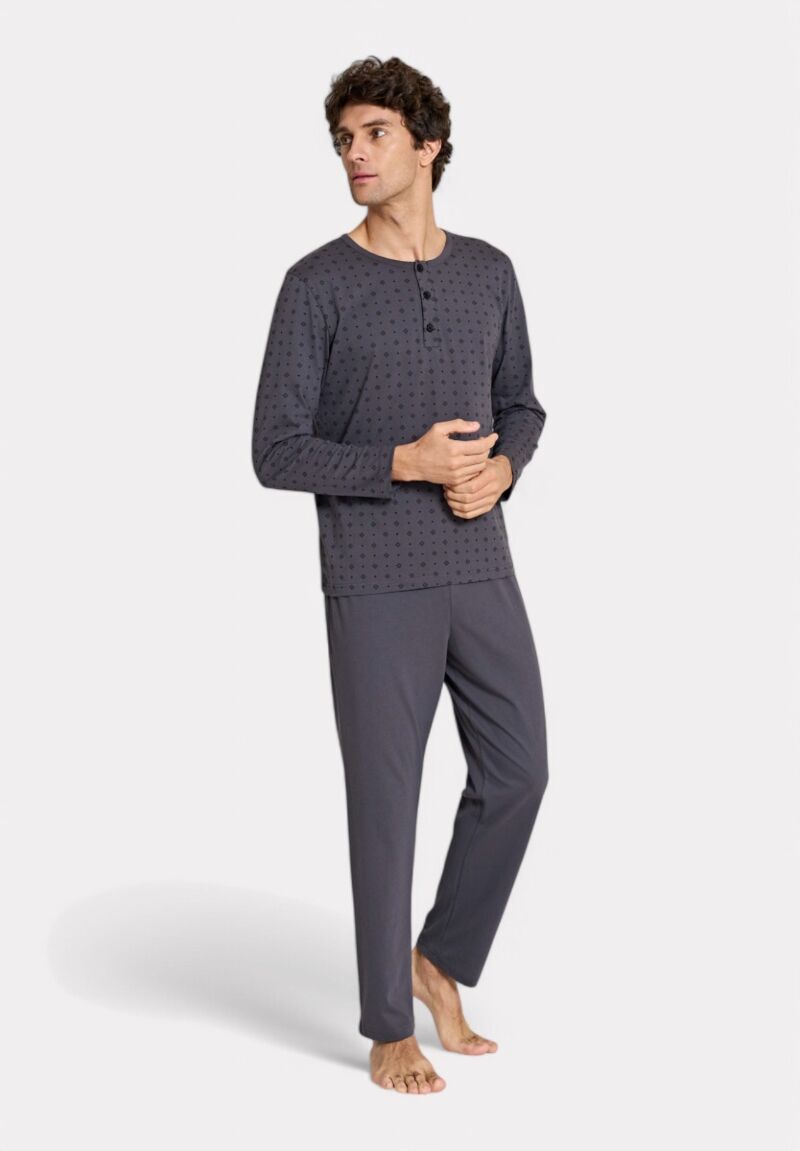 Pijadore Ανθρακί Ανδρική Πιτζάμα με Σχέδιο – Μακρυμάνικη