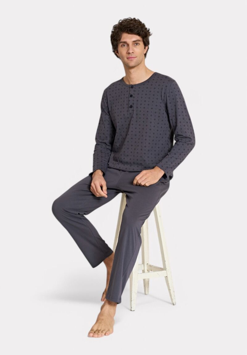 Pijadore Ανθρακί Ανδρική Πιτζάμα με Σχέδιο – Μακρυμάνικη