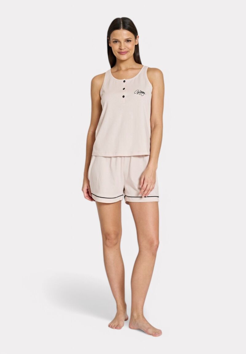 Pijadore Γυναικεία Πιτζάμα Σετ Αμάνικο με Σορτς – Ροζ Πούδρα