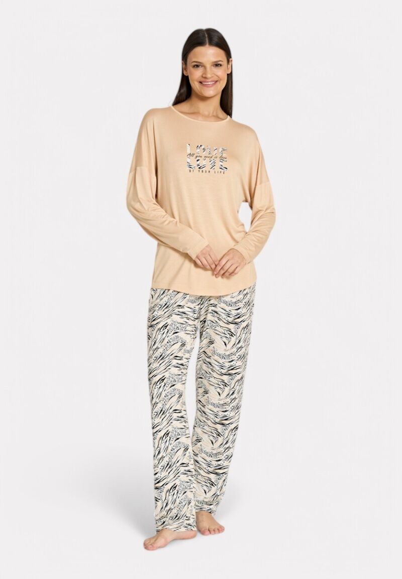 Pijadore Πιτζάμα Μπεζ με Animal Print – Μακρυμάνικη