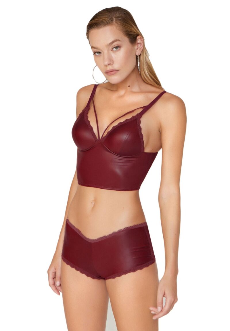 Σετ Bralette - Hipster δερμάτινα Deri Μπορντώ