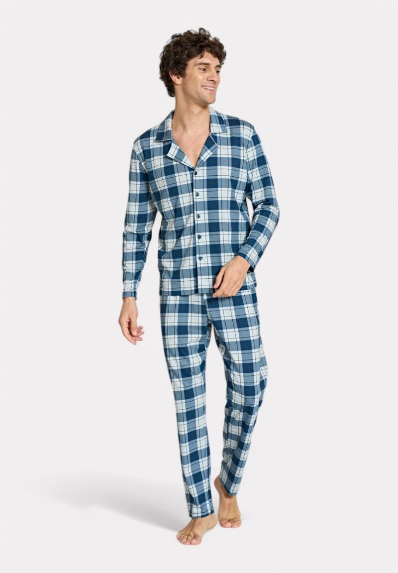 Pijadore Ανδρική Πιτζάμα Μπλε Καρό – Μακρυμάνικη