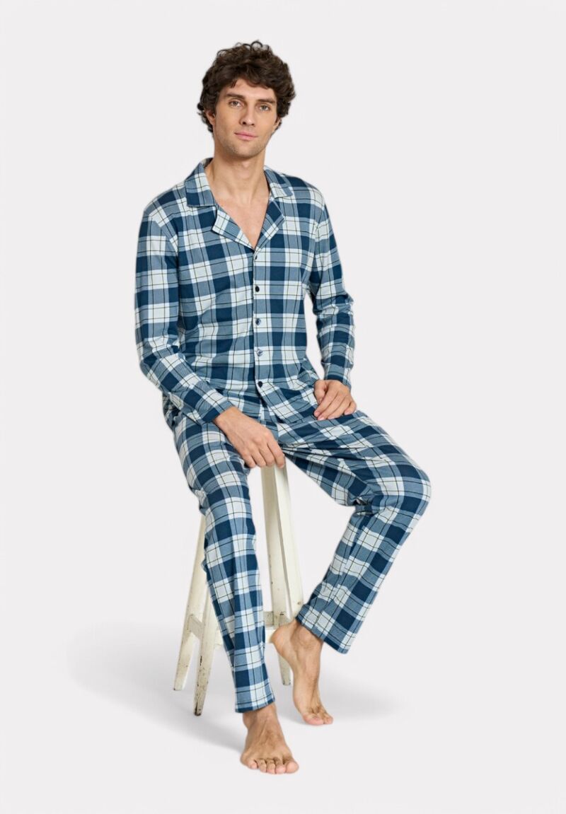 Pijadore Ανδρική Πιτζάμα Μπλε Καρό – Μακρυμάνικη