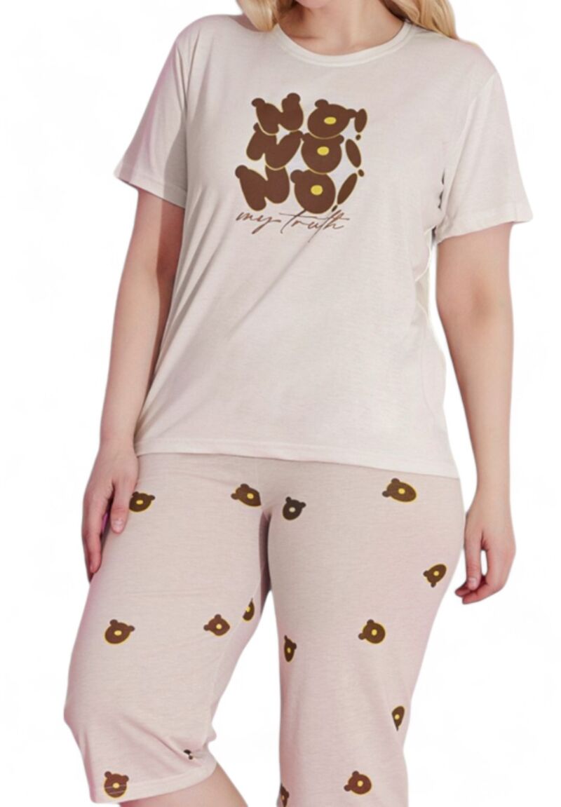 Πιτζάμα γυναικεία με κάπρι Plus Size PijaMood No Beige