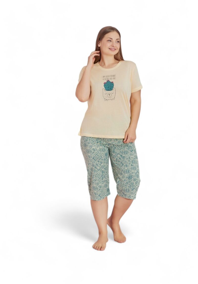 Πιτζάμα γυναικεία με κάπρι Plus Size PijaMood Cactus Yellow