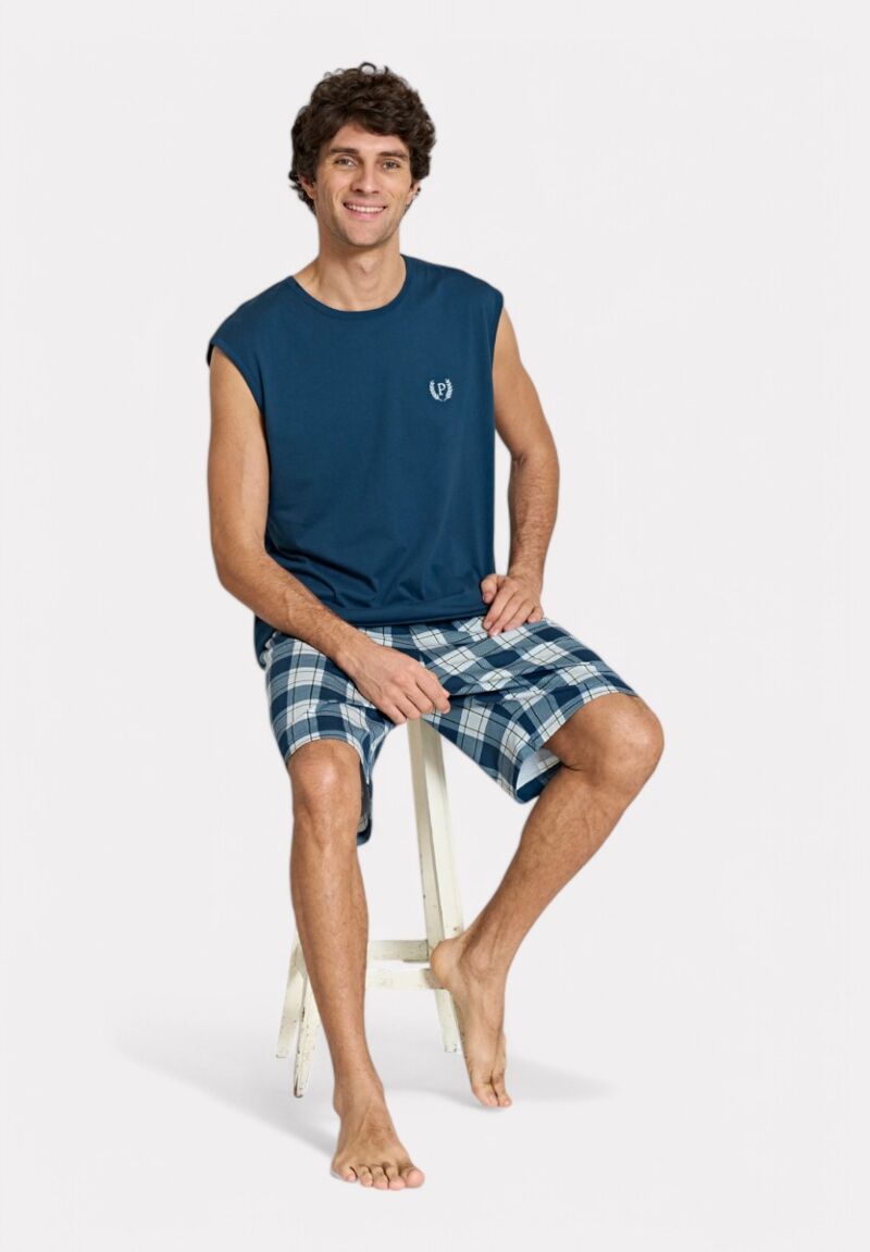 Ανδρική Πιτζάμα Χωρίς Μανίκια Pijadore "P" Μπλέ