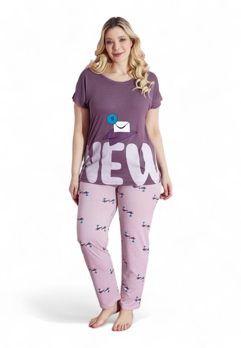 Πιτζάμα γυναικεία με μακρύ παντελόνι Plus Size PijaMood Letter