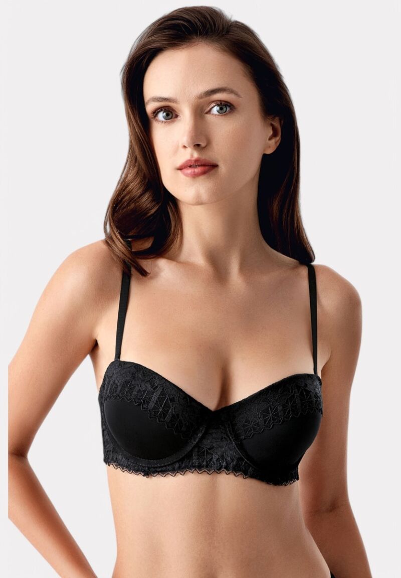 New Bra Strapless Σουτιέν με Δαντέλα & Ελαφριά Ενίσχυση Black- B Cup