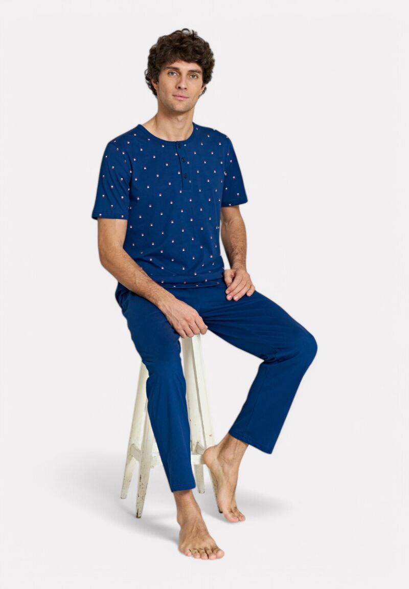 Ανδρική Πιτζάμα Μπλέ με Print Pijadore