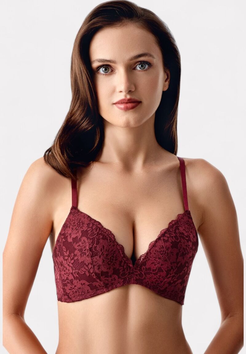 New Bra Push-Up Δαντελένιο Μπορντό – Σουτιέν Χωρίς Μπανέλα