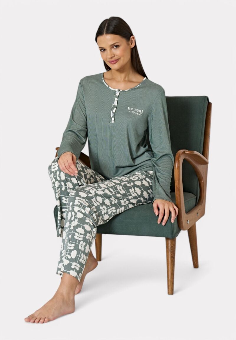 Pijadore Πιτζάμα Μακρυμάνικη με Πράσινο Μοτίβο