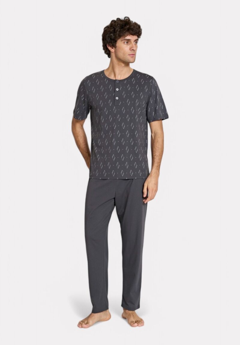 Ανδρική Πιτζάμα Ανθρακί με Λευκά Σχέδια Pijadore