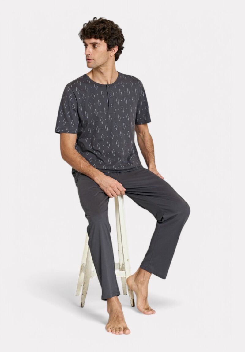 Ανδρική Πιτζάμα Ανθρακί με Λευκά Σχέδια Pijadore