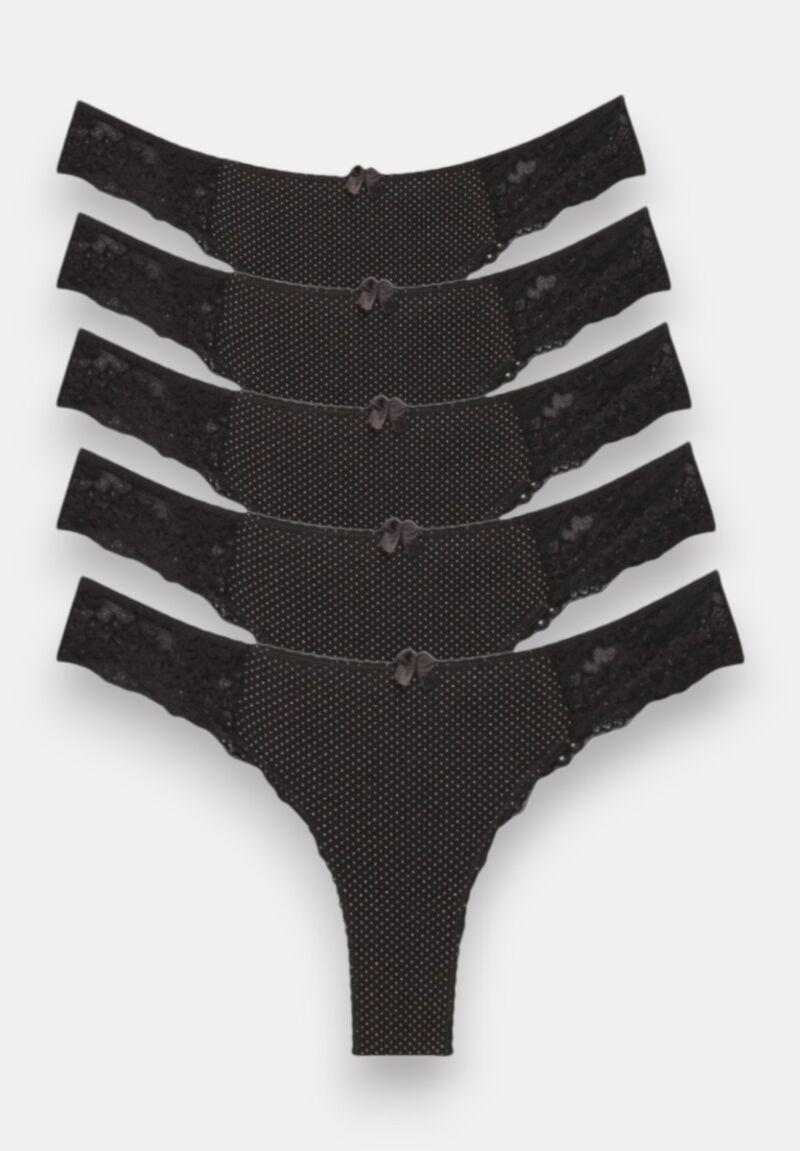 Σλιπ Brazil βαμβακερό Sexen πουά με δαντέλα Black 5 Τεμ.