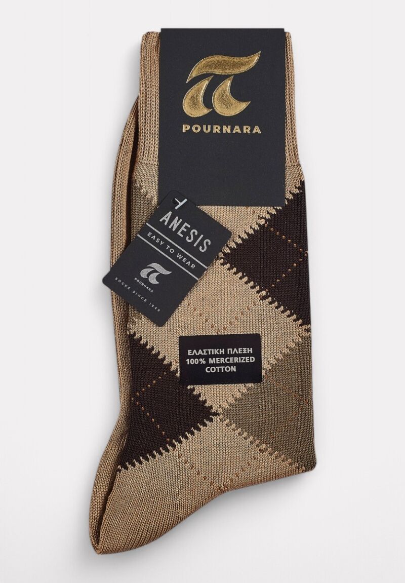 ANESIS Βαμβακερή Κάλτσα Pournara Με Ρόμβους & Άνετη Εφαρμογή Coffee 
