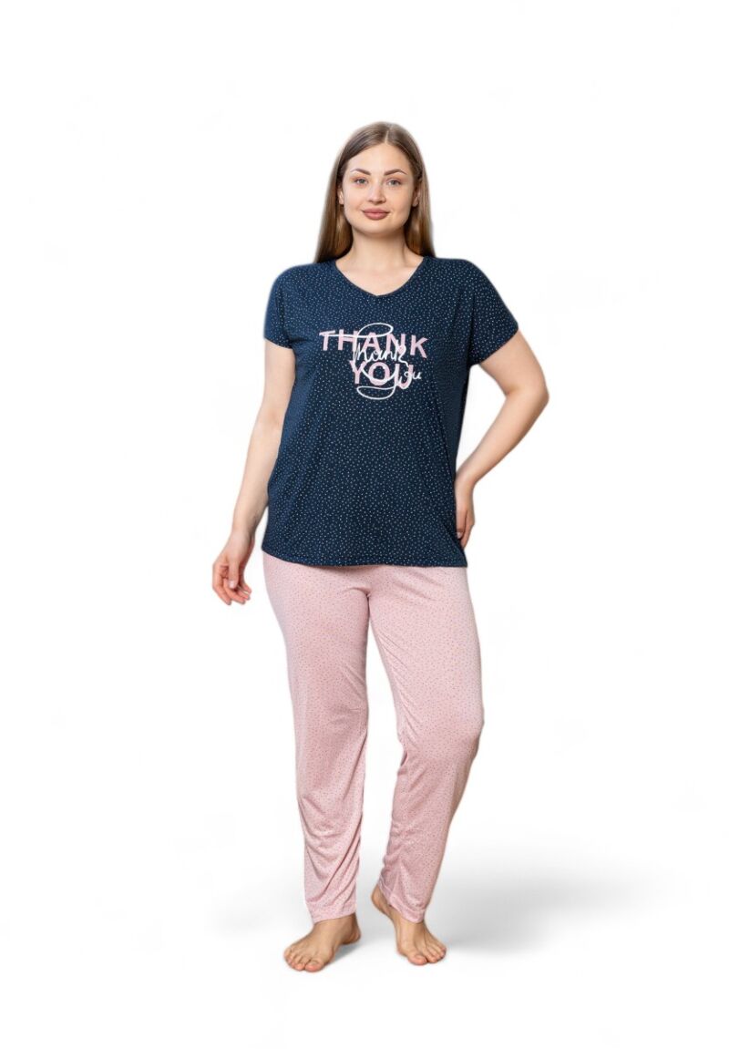 Πιτζάμα γυναικεία με μακρύ παντελόνι Plus Size PijaMood Thank You